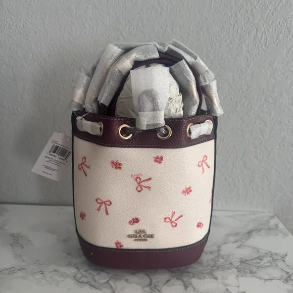coach Dempsey Drawstring Bucket Bag 15 With Bow Print cn707 - Picture 1 of 7